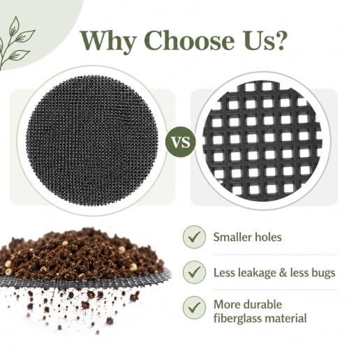 200 Pcs Plant Pot Hole Mesh Pad Mesh for Plant Drainage Meshes Round | Mesh Bonsai, Bottom Grid Mat Screen Cover Pad, Substrate Barrier Meshes, for Plant Terrarium Potting Mats, Prevent Soil Loss