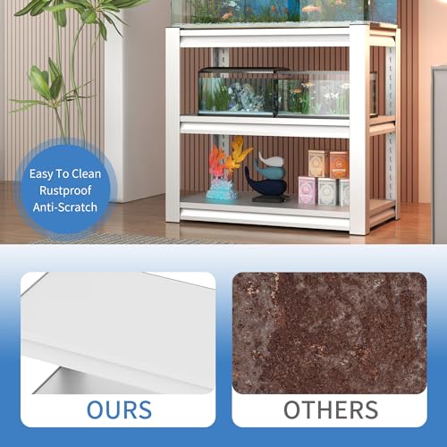 3-tier Metal Fish Tank Stand for 30 Gallon Long Aquarium,31.5"*18"*34" | Rack Shelves,heavy duty Steel Aquarium Stand 20 Gallon,Reptile Terrarium Stand,Reptile Tank Stand,Breeder Tank Stand - color: White