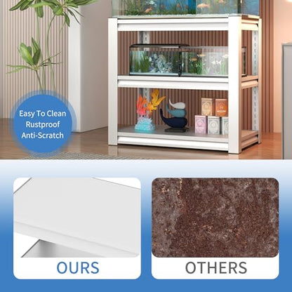 3-tier Metal Fish Tank Stand for 30 Gallon Long Aquarium,31.5"*18"*34" | Rack Shelves,heavy duty Steel Aquarium Stand 20 Gallon,Reptile Terrarium Stand,Reptile Tank Stand,Breeder Tank Stand - color: White