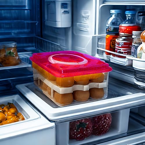 Ortable Large Capacity Double-layers Egg Storage Container Holds 24 Eggs Shatter-proof Non-slip Eggs Holder with Handle (Purple) - color: Purple
