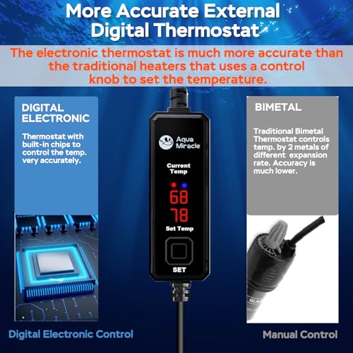 AquaMiracle 25W Small Aquarium Heater Fish Heater, Super Mini Fish Tank Heater Turtle Tank Heater for 3-5 Gal Tanks, with Dual LED Display, Dry-Run/Overheating Protection & Memory Function - size: 3-5 Gal Tanks