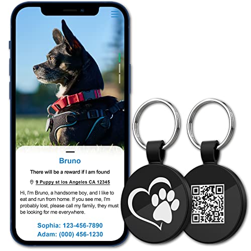 MYLUCKYTAG QR Code Pet ID | Personalized Dog & Cat Collar Tag | Online Profile with Instant Scanned Location Alert Email - style: Heart Paw