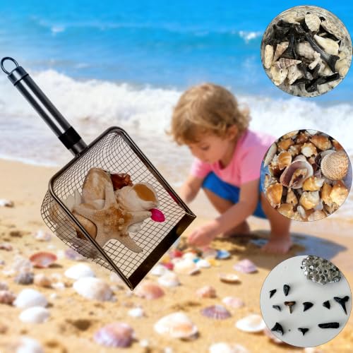 2-Pack Stainless Steel Cat Litter Scoop, 3.8mm Fine Mesh & 5mm Metal Scooper, 5.5-Inch Wide Deep Shovel, Long Handle, Rustproof Cat Poop Scooper for Clumping Litter, Multi-Pet & Beach Sand