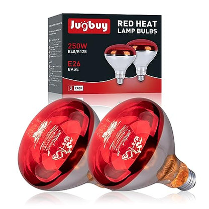250 Watt Red Heat Lamp Bulbs, Chicken Infrared Incandescent Light Bulb, Brooder Heat Lamps for Chickens, Chicks, Reptile, Pets, Coop, Poultry, Food, Bathroom, Ceiling, E26 Base - 2 Pack