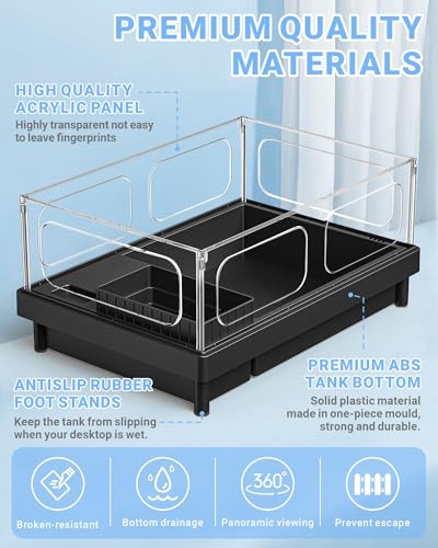 GOZILLA Small Turtle Tank with Filter, Acrylic Aquarium Turtle Tank Starter Kit with Multi-Functional Areas for Turtles, Hermit Crabs, Crayfish, Small Reptiles. (Black)