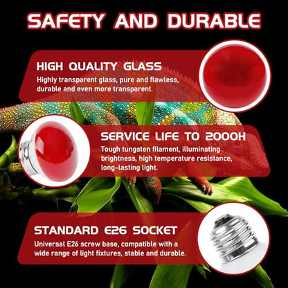 Infrared Reptile Heat Lamp, UVA Red Heat Light Bulb 40W, 2 Pack Reptile Heat Bulb, Infrared Basking Spot Light for Snake, Leopard Gecko, Turtle, Lizard - color: Red(40*2)