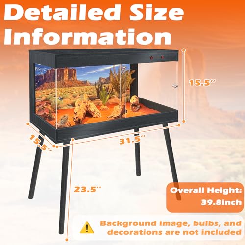 ROYXEN Reptile Tank 34 Gallon, Bearded Dragon Tank with Leg Stand, Tempered Glass Reptile Enclosure, Lizard Tank for Chameleon, Lizard Habitat (Black, 32 Length Inch) - color: Black, size: 32"x16"x15.5"