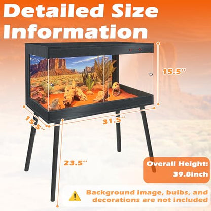 ROYXEN Reptile Tank 34 Gallon, Bearded Dragon Tank with Leg Stand, Tempered Glass Reptile Enclosure, Lizard Tank for Chameleon, Lizard Habitat (Black, 32 Length Inch) - color: Black, size: 32"x16"x15.5"