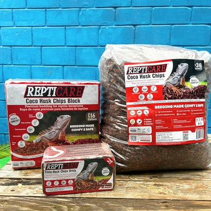 Gro-Med ReptiCare Compressed Coconut Chip Substrate for Reptiles 64 Quart Coco Husk Bedding Block for Ball Pythons, Snakes, Tortoises, Crested Geckos, Frogs, Hermit Crabs or Lizard Terrarium Tanks