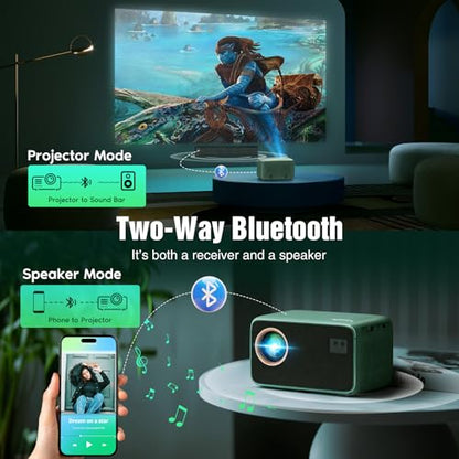 TMY 4K Projector with WiFi Bluetooth, Compatible with Netflix/Prime Video/YouTube, Outdoor Portable Home Theater Movie Projector, Smart Projector for Indoor Outdoor Movies, Gaming and Camping (Green)