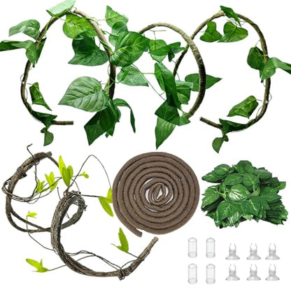 5Pcs Reptile Vines for Terrarium 13FT Flexible Jungle Climbing Vine Branch for Bearded Dragon Plastic Plants and Leaves Tank Accessories Decor for Gecko Lizard Snake Chameleon Hermit Crab Frog