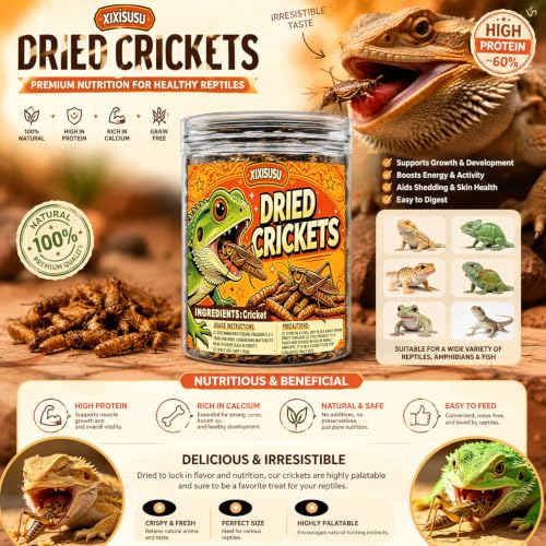 Freeze Dried Crickets – 4 Oz High Protein Freeze Dried Crickets, Food for Reptiles, Bearded Dragons, Lizards, Geckos, Birds, Fish,Hedgehogs, Bearded Dragon Food
