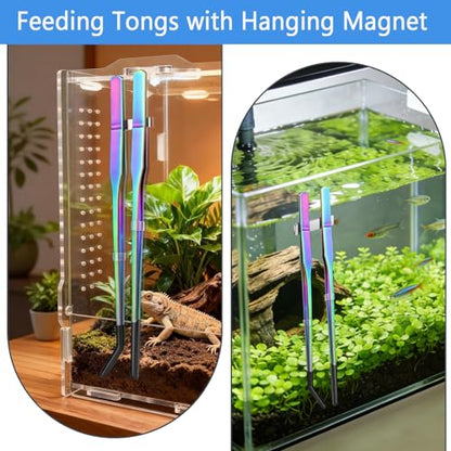Harhana Stainless Steel Feeding Tongs with Magnet Storage, Precision Long Tweezers for Reptiles, Aquariums, and Terrariums, Rubber Tips for Safe Handling, Convenient Magnet for Easy Storage