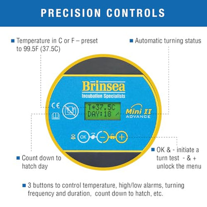 Brinsea Mini II Advance Egg Incubator with Automatic Turning & Extra Insert | 50+ years of expertise! Set-and-forget automatic incubator with digital countdown gives your eggs the best chance to hatch - size: 7 Eggs with extra insert