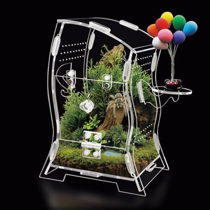 Jumping Spider Enclosure Kit (Clear or Black), 3.15x3.15x5.6 Inch Acrylic Terrarium with Magnetic Lock & Feeding Hole, Escape-Proof Mini Habitat for Tarantula, Mantis, Reptiles (Transparent Color-2)