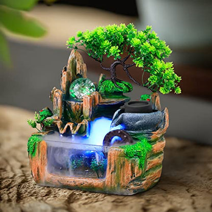 Gdrasuya10 Indoor Fountain, Tabletop Rockery Fountain with LED Lights, Goldfish Waterfall, Durable Resin Material, Ideal for Office, Home, Bedroom - color: Style 7