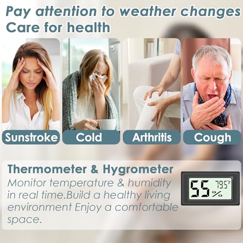 12-Pack Mini Hygrometer Indoor Humidity Meter, Highly Accurate Digital Thermometer Humidity Gauge Meter, Indoor Thermometer Hygrometer Monitor Fahrenheit (℉) for Humidors