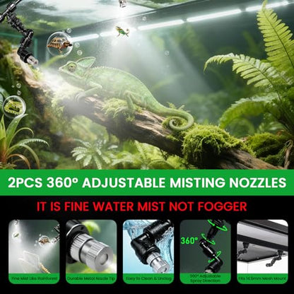 Reptile Mister Automatic Misting System with 360° Adjustable Nozzles, USB Powered with Timer for Terrariums, Amphibians, Chameleons, Rainforest Plants - color: Dark Gray