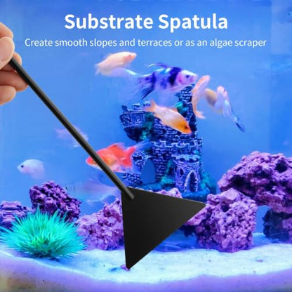 Tifanso 4-in-1 Aquarium Aquascape Tool Kit with Tweezers Scissors Scraper | Rustproof, Long Handle, For Plant Trimming Algae Scraping Reptile Feeding, Fits Aquariums Terrariums, Tank Accessories