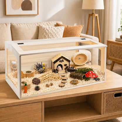 PROLEE Hamster Cage with Chewproof Wood Top, Guinea Pig Cages, Hamster Habitat with Clear Acrylic Sheets Solid Built, Small Animal Cage (Oak, 48X19.5X19.5 inch) - color: Oak, size: 48.0"L x 19.5"W x 19.5"H