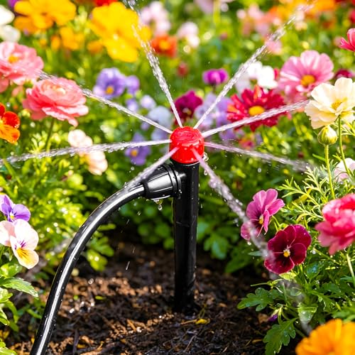 20 Pieces Drip Irrigation Emitters, Adjustable 360 Degree Drip Stream Emitters on 5" with Stake for 1/4" Drip Irrigation Tubing Irrigation 8 Hole Stream Drippers for Garden Watering System - size: Stream Emitters - 20 Pieces