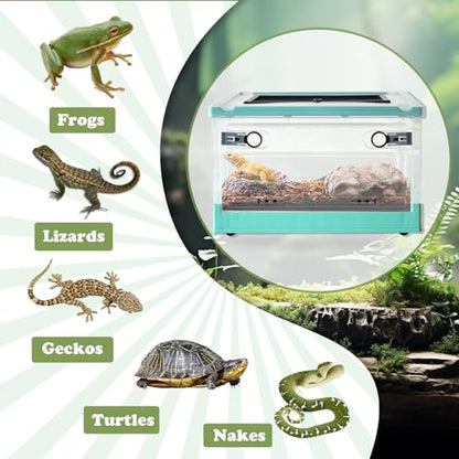 PINVNBY Plastic Reptile Feeding Box with Wheels,Reptiles Breeding Enclosure Cages Transparent Amphibians Habitat Terrarium Tank Portable Transport Container for Lizard,Bearded Dragon(Blue) - color: 【Blue】