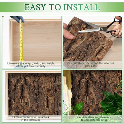 Totority Cork Bark Background, Natural Terrarium Backdrop,4Pcs | 3D Tree Bark Wall Decor for Bearded Dragon, Gecko, Lizard, Frog Enclosure & Aquarium, Easy-Place Habitat
