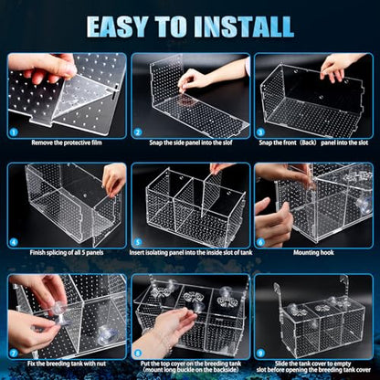 Fish Breeding Box, Acrylic Isolation Box Aquarium Hatchery Incubator with Suction Cups for Newborn Fry, Shrimp, Guppy, Clownfish, Aggressive Fish, 11.5" x 6" x 6"
