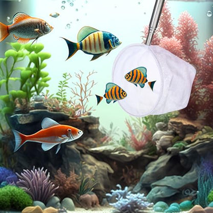 2 Pcs Small Fish Tank Cleaner Brush with Fishing Net, Algae Scraper | Fish Tank Brush Scrubber Sponge Tool, Long Handle, for Cleaning Glass Acrylic Aquariums, Home Kitchen
