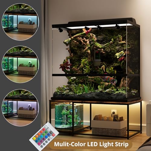 4x2x2 Reptile Enclosure Stand – 48"x24" Tall Reptile Tank Stand for 120 Gallon Aquarium Stand, Bearded Dragon Cage, Snake Enclosure & Stackable Terrarium with LED Light (Only the bottom stand) - color: Rustic Brown