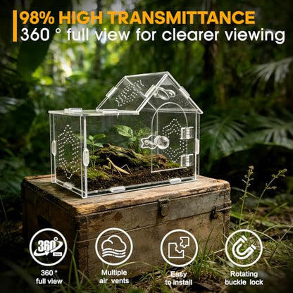 Acrylic Jumping Spider Enclosure with Magnetic Lock – Clear Ventilated Terrarium Box for Tarantulas, Geckos, Mantises, Hermit Crabs, Snails, and Other Small Pets (7.9 x 4 x 6 Inch) - size: 7.9" x 4" x 6"