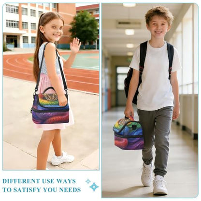 Emelivor Snake Rainbow Insulated Lunch Bag Tote Container for School | 8L Double Deck,Large Lunch Box with Shoulder Strap,Thermal Meal Prep Cooler,Suitable for School Work Picnic Office Travel