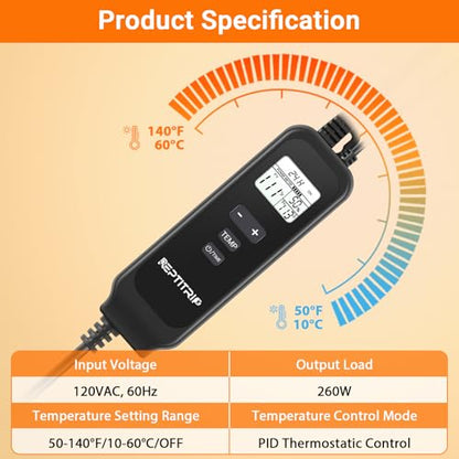 Reptile Thermostat with Timer Fuction & Temperature Probe, Dimmable Thermostat for Reptile Heat Lamp Heat Pad, PID Temperature Controller, Support ℉/℃, Memory Function (Model: PT02S) - color: Timer-temp Set