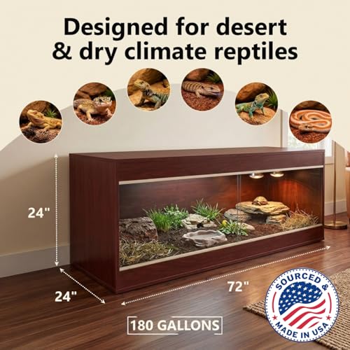 180 Gallon Reptile Enclosure, Made in USA 72" x 24" x 24" Bearded Dragon Tank with Sliding Acrylic Doors, Large Terrarium for Leopard Geckos, Snakes, Lizards & Tortoises - Mahogany - color: Mahogany