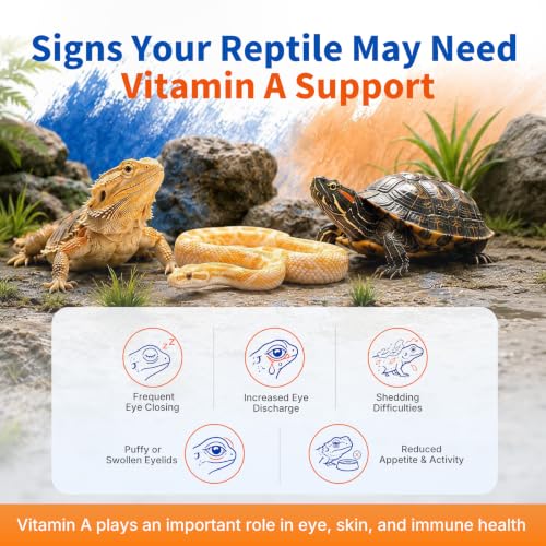Reptile Vitamin A Supplement – Eye Health Support for Lizards, Turtles, Snakes & Amphibians – Promotes Growth, Vision & Immunity