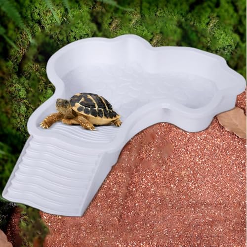 Reptile Bathing Tub Aquarium Ornament | Turtle Soaking Tub with Ladder Turtle Pool Scenery for Gecko, Turtle, Bearded Dragon, Aquatic Climbing Pet, Amphibians - color: White