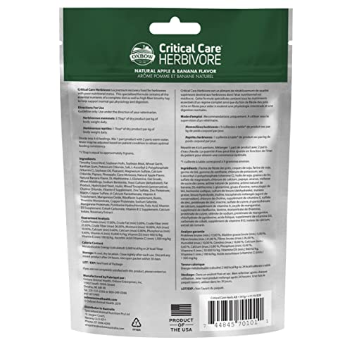 Oxbow Critical Care Herbivore, Rabbit & Guinea Pig, Apple Banana, 141 g | Herbivore Emergency Food, Recovery, Rabbit Food, Recovery Diet, Apple Banana, Syringe, Tube Feeding, Complete Nutrition - size: 4.97 Ounce (Pack of 1)
