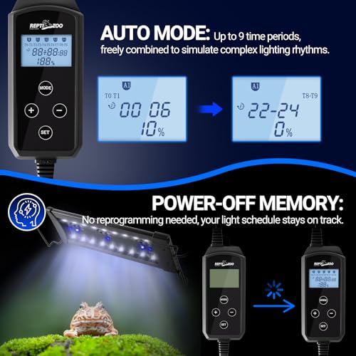 REPTIZOO UVB Reptile Light with Dimming, 10 inch UVA UVB LED Lamp for Bearded Dragon Turtle, 10W UVB Bulb Aluminum Fixture with Controller, 5 UVI Auto Mode, 0–100% Dimming & 9 Timer, Power-Off Memory - size: 10“
