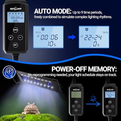 REPTIZOO UVB Reptile Light with Dimming, 10 inch UVA UVB LED Lamp for Bearded Dragon Turtle, 10W UVB Bulb Aluminum Fixture with Controller, 5 UVI Auto Mode, 0–100% Dimming & 9 Timer, Power-Off Memory - size: 10“