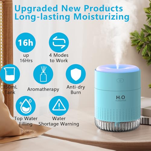 SZO Plant Humidifier Indoor, 500ml Blue with Colorful Lights | Small Humidifiers for Plants, Travel, Bedroom, Office Desktop, Baby Room - color: Blue