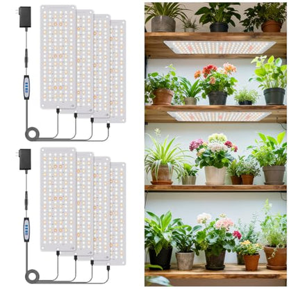 Aumtrly Grow Light for Indoor Plants, 1104 LED Full Spectrum 4 Panel/2 Pack | for Seed Starting Growing, 6/12/16H Auto Timer, 5 Dimming Levels, 3 Light Modes, 2 Installation Methods, Use Under Shelves - size: 4 Pack x 2