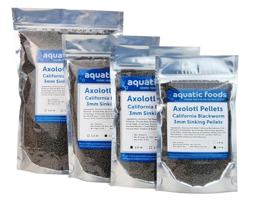 Axolotl Blackworm Pellets. 3mm-1/8 Sinking California Blackworm Medium Pellets for Medium/Large Axolotl, Shrimp, Salamanders, Frogs, Snails, Newts…2 & 1/2-lbs Pouch Bag