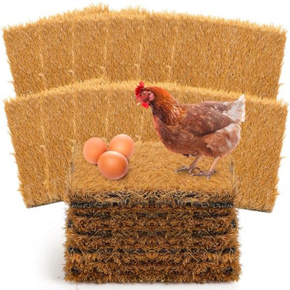 Teenyyou 24 Pack Chicken Nesting Box Pads, 13 x 13 x 1.18 Inch Washable Nesting Pad for Chicken Coop, Artificial Grass Rug Carpet Reusable Nest Box Bedding Fake Synthetic Turf Mat for Hen Laying Eggs