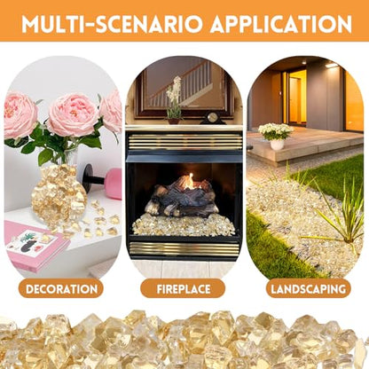 20 Pounds Fire Glass 1/2 Inch High Reflective Tempered Firepit Glass | Gold Rocks for Fireplace, Fire Pit Table, Fire Bowl and Landscaping & DIY Crafts - color: Gold, size: 1/2 inch, 20lb