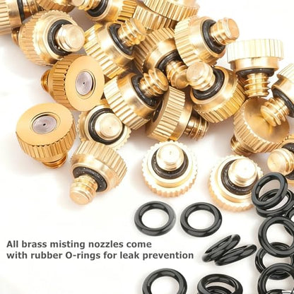 20 Pack Brass Misting Nozzles & 5 Tees - 0.3mm (0.012") Orifice for Outdoor Cooling, Greenhouse Humidification, and Dust Control, 10-24 UNC Thread Garden Mister System Fittings - style: Brass Nozzles (20)+Tee Nozzles(5)
