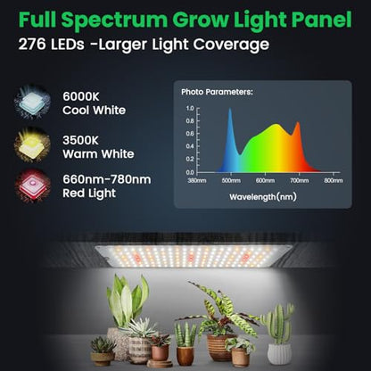 Grow Light, 276 LEDs Full Spectrum 6000K Plant Light, 2Panels | Auto Timer 6/12/16,3 Color Modes,5 Dimmable Levels,for Seed Starting, Veg and Bloom - size: 2Panels