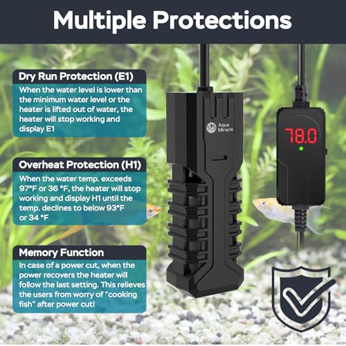AquaMiracle Aquarium Heater, 100W Submersible Fish Tank Heater with LED Digital Display, Overheat Protection & Auto Power-Off When Out of Water, for Freshwater and Saltwater Fish Tanks (10-20 Gal)