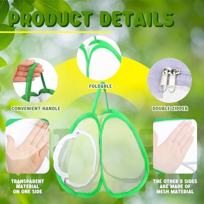 Hiboom 6 Pcs Mini Butterfly Habitat Cage 10 x 9 x 9 Inch Collapsible Insect Mesh Cage Portable Butterfly Net Habitat Enclosure with Zipper for Transporting and Raising - style: Five Mesh Panels