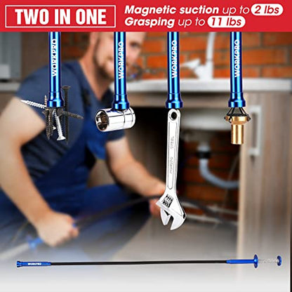 WORKPRO 4PC Telescoping Magnetic Pick Up Tool Kit, For Auto Repair | 24 inches flexible grabber pick up tool, 360° Adjustable Inspection Mirror, 2PC Magnetic Pick Up Tool, Four Claw Grabber Tool
