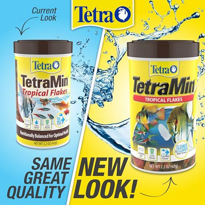 TetraMin Tropical Flakes Fish Food, 2.2 oz | Complete Daily Diet For Top-And-Mid Feeding Tropical Fish, Protein For Growth & Prebiotics for Digestion, Clear Water Formula - size: 2.2 Ounce (Pack of 1)